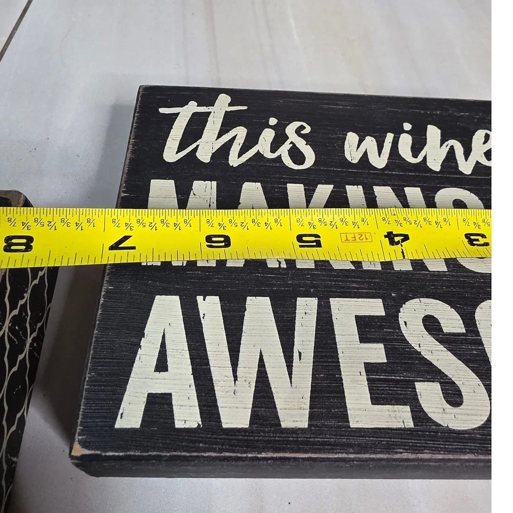 Primitives by Kathy Wine Box Signs Set of 3 Black White Distressed Wood Decor L2